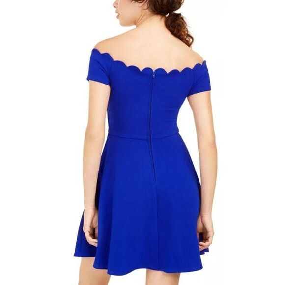 B Darlin Off the Shoulder Scallop Neckline‎ Fit Flare Blue Sz 5 NEW - Picture 11 of 13